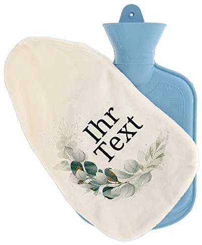 stempel-fabrik – Wärmflasche mit personalisierbarem Bezug – Motiv Mondsichel grün – kuscheliger Wärmflaschenbezug mit Wunschtext individuell gestalten – für Kinder & Erwachsene (800 ml)