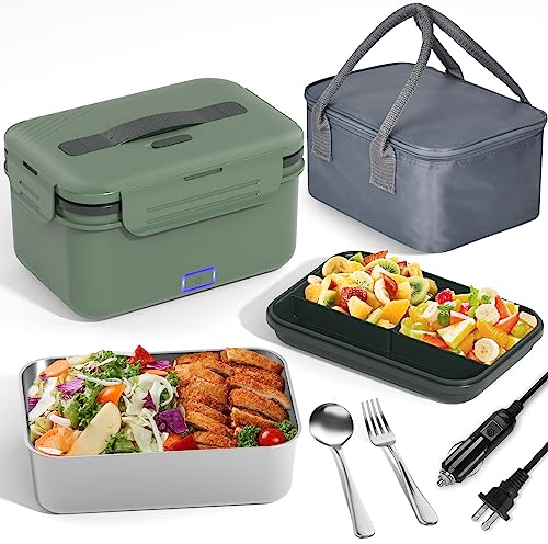 Vabaso Lonchera eléctrica con calentador de alimentos, lonchera térmica de 100 W para adultos, automóvil, camión, hogar, trabajo, 1.8 L/61 onzas, calentador de alimentos con recipiente extraíble, 12
