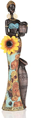 41 cm H afrikanische Kunstfiguren, Heimdekoration, afrikanische amerikanische Sonnenblume, Frau, Skulptur, Harz, afrikanische Dekorationen für Zuhause, afrikanische Frauenstatuen und Figuren