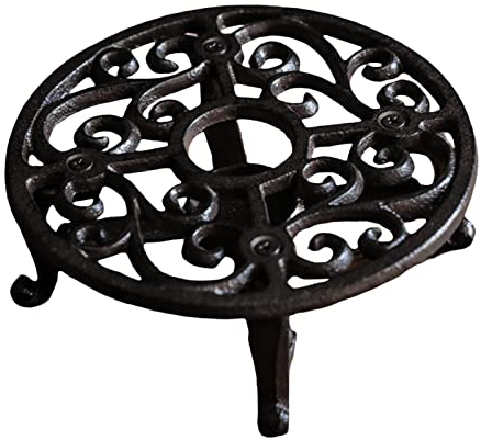perfk Rustic Cast Iron Teapot Warmer Decorative with Candle Stand Metal Graceful Dish Cups Heater for garden Hotel Party, Round
