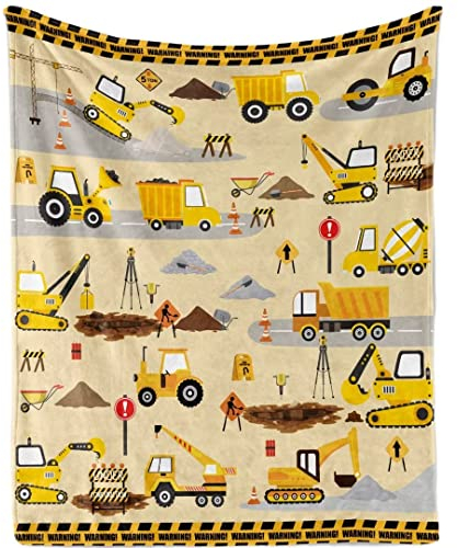 Kuscheldecke Bagger Kinder Weich Warm Baustelle LKW-Traktor Flauschige Decke Baby Jungen Baustelle Truck Flanell Fleecedecke Druck Bagger Plüsch Wohndecke Überwurfdecke für Kleinkinder Neugeboren