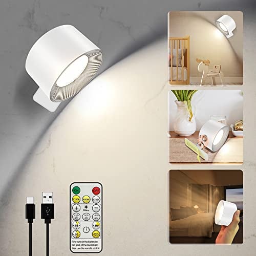 BELLALICHT Led Wandleuchte Innen, Akkubetriebene Kabellose Wandlampe Touch Dimmbar mit Fernbedienung, 360° drehbare Magnethalterung, 3 Farbmodi 3 Helligkeitsstufen, überall einsetzbar, Weiß
