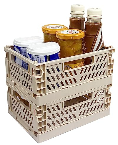 RHBHY Klappbox Klein Klappkiste Klappboxen Faltbar Stabil 2stk Mini Klappkorb Kunststoff Stabil Aufbewahrungskorb Stapelbehälter Organizer Platzsparend für Kleinkram und Kosmetik (Milchtee Farbe)