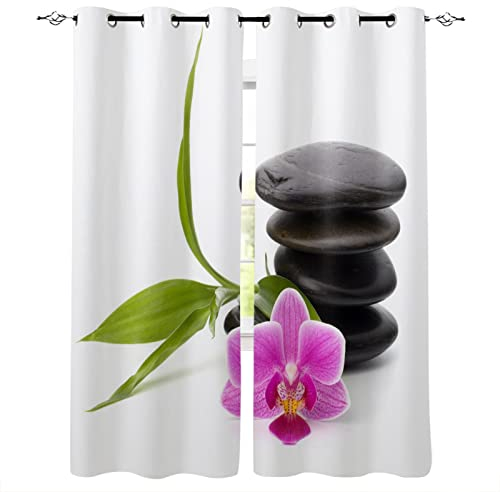 SJSXWQN Gardinen Weisse Orchidee Vorhänge mit Ösen Vorhang Blickdicht Thermo Verdunklungsvorhänge Schiebegardinen für Schlafzimmer Wohnzimmer H 220 x B 140 cm 2er Set