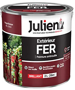 Julien Peinture Fer Anti-Rouille Brillant - Portes, grilles, portails, mobilier de jardin en métal - Rouge Basque 2 L
