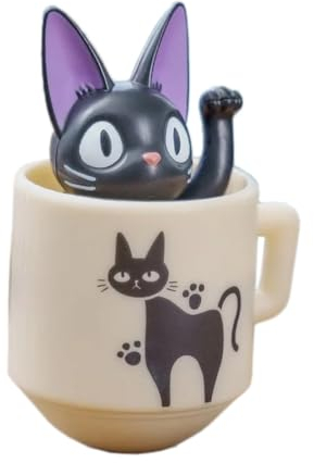 ENSKY - Kiki's Delivery Service - YR-MC05 Roly Poly Tilting Figure Jiji in Teacup, Studio Ghibli Official Merchandise