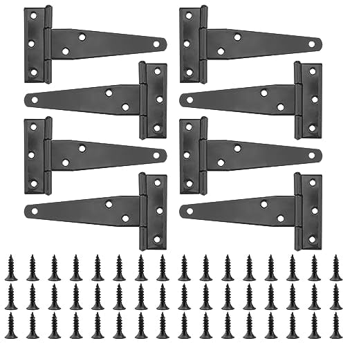 NAMYEUT 8 Stück 10 cm T Scharniere Schwarz, Schwerlast Scharnier Türscharnier Klappbar mit Schrauben, Verzinkt Torbänder Gartentor Scharniere für Holztüren Fenster Schrank Scheunentore