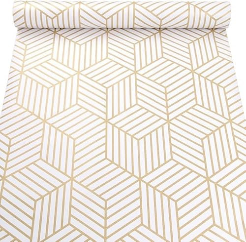 Papel tapiz hexagonal geométrico a rayas doradas y blancas, papel tapiz autoadhesivo, película de vinilo extraíble, calcomanía decorativa para cajón de estantes, 118 x 17.7 pulgadas