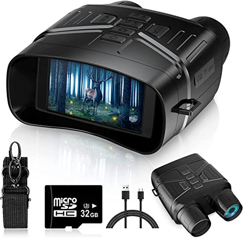 Jumelle Vision Nocturne 4K 36MP, Portée de Infrarouge Vision Nocturne 300M, 4000mAh Rechargeable Vision Nocturne, Zoom Numérique 5X, 3 TFT LCD Écran pour la Chasse, Le Camping,avec Carte 32G, B
