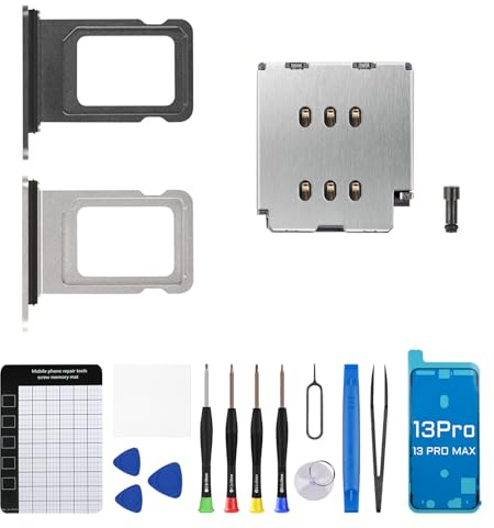 Risidamoy for iPhone 13 Pro Max 13 Pro Single SIM Card Reader Flex Cable | Black and Silver SIM Card Tray Holder Slot Adapter for iPhone 13PROMAX with Fix Kit Repair Tool A2641 A2643 A2644 A2645 A2484