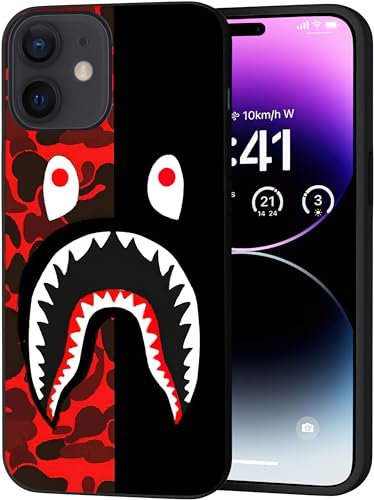 UIHDJNA Funny Shark Face Pattern Compatible with iPhone 12 Case, Cool Shark Teeth for iPhone 12 Cover Case Soft Silicone TPU Shock Protective Case for Girls Boys Women 6.1 inch