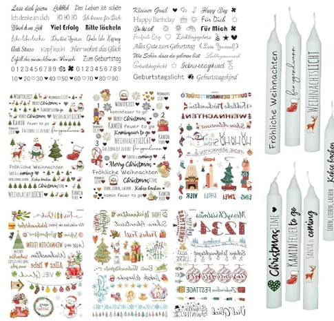 tedious Kerzentattoo Weihnachten | 8/16 Stk Wasserschiebefolie Kerzen Sticker | Weihnachtskerzen Dekorative Aufkleber | Kerzentattoos Weihnachten für Weihnachtsfeier Dekoration