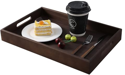 MOOKOMI Plateau de Service en Bois de Noyer de qualité supérieure avec poignées, Plateau de Table Basse, pour Salle à Manger, Petit déjeuner, Boissons, collation, Ottoman et Salon – (38cm)