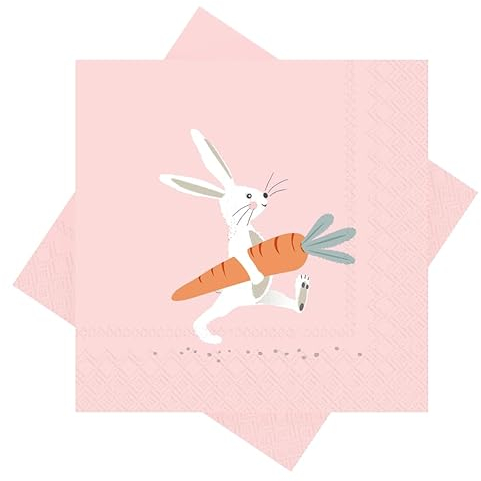 ZauberDeko Servietten Rosa Hase mit Karotte Tischdeko Ostern Frühling 33 x 33 cm 20 Stück