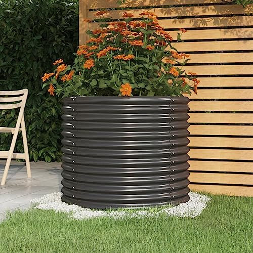 FOZICV Pot de Fleurs Anthracite - 80 x 80 x 68 cm - En Acier - Pour Plantes d'Extérieur - Bac à Plantes - Pot de Jardin