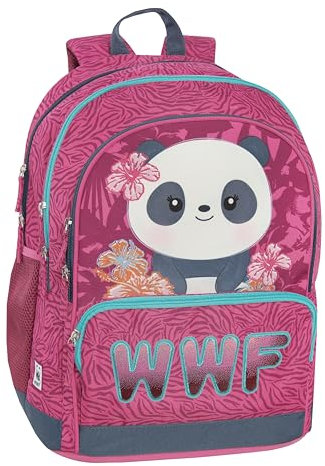 WWF Offizieller Schulrucksack WW für Kinder und Jugendliche, mit 2 großen zentralen Fächern und 2 Fronttaschen mit Reißverschluss, verstellbare und gepolsterte Schultergurte, gepolsterter Rücken, 32 x