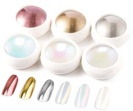LEDSUUEI 6Pcs Chrome Nail Powder: 【Metallic Mirror Glitter Effect】Rose Gold Chrome Nail Powder for Gel Polish Aurora Iridescent Pearlescent Nail Chrome Powders for Nails Salon DIY