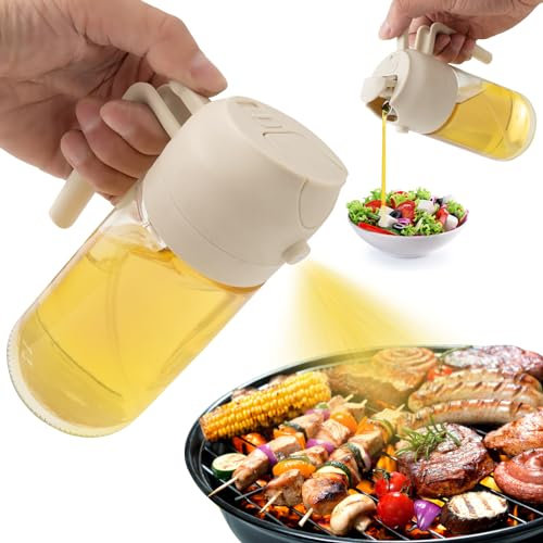 mqnxoi 2 in 1 Glass Oil Sprayer & Dispenser, 470ml Glass Olive Oil Sprayer,Cooking Oil Sprayer,Oil Spray Bottle For Kitchen,Canola Oil Sprayer,Fryer For Salad, Baking,Frying,BBQ,Oil sprayer