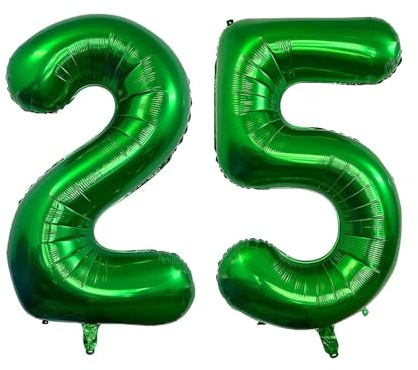 Geburtstag zahlen Luftballon 25 jahre-dunkelgrün XXL Jumbo Folienballon 40 Zoll – 101 cm Luftballons 25 Geburtstag Junge Mädchen Babyparty Geburtstagsdeko Jubiläumsparty Dekoration