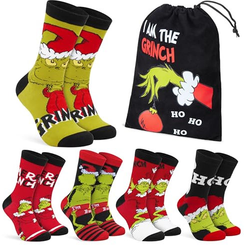 The Grinch Socken Herren Teenager, Lustige Socken in Wadenlänge, Multipack, Weich & Atmungsaktiv, Originelle Geschenke für Männer (Mehrfach)