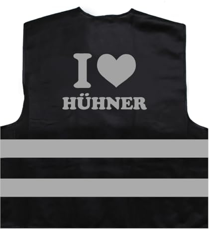 I Love Hühner Warnweste BZW. Signalweste mit reflektierendem Aufdruck - Größe XXL / 3XL, Schwarz