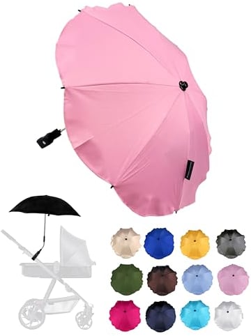 BambiniWelt by Rafael K. Sonnenschutz universal [Sonnenschirm für Kinderwagen] Buggy UV Schutz 50+ mit Universalhalterung biegsamer Schirm für Rund- und Ovalrohre verstellbar (rosa)
