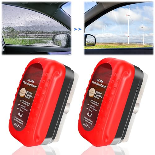 Dissolvant de film d'huile pour pare-brise, 120ml Nettoyant pour vitres de voiture, nettoyant puissant pour pare-brise avec Brosse Éponge De Nettoyage De Vitres(2pcs)