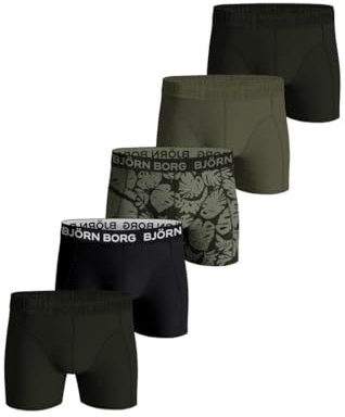 Björn Borg Cotton Stretch Boxer 5P, Boxershorts für Herren, Multi-Packs erhältlich, Schwarz, Grün, Druck, S
