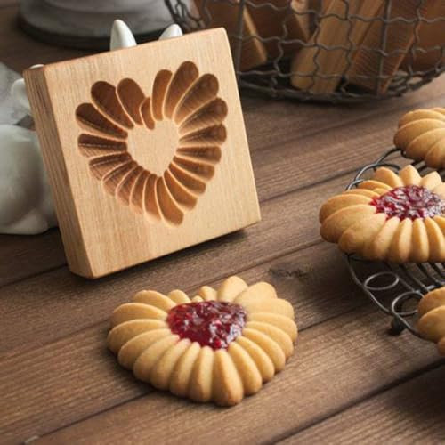 Lecreatekit Wooden Cookie Press moulds 3D Cake Embossing Tools Baking Gadgets For Dough Clay Biscuits Pastries Kids Cooking Kitchen Set(With Love)
