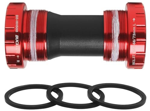 BUCKLOS BB-MH500 Gewinde-Tretlager BSA 68–73 mm, passend für Hollowtech II Spindel (schwarz/rot)