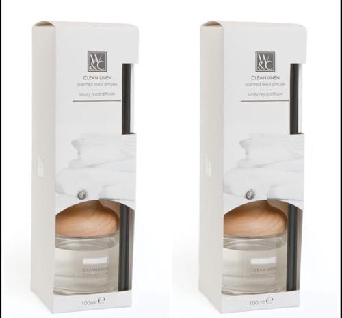 Wickford & Co Clean Linen Scented Reed Diffuser Set, 2 Pack, 100ml Each