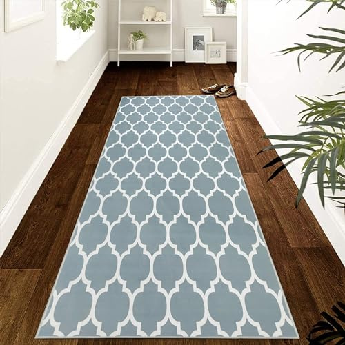MOONLIGHT20015 Rugs for Hallway 60x220 cm – Trellis Style Area Rugs for Bedroom Living Room – Non Slip Modern Printed Carpet Rug for Lounge Duck Egg Blue, Ava
