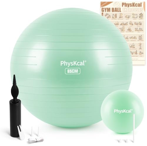 PhysKcal 65cm Light Turquoise Dicker Gymnastikball und 23 cm Pilatesball Set, Anti Burst Gymnastikball, Anti-Rutsch-Sitzball, Balanceball, Yogaball für Zuhause, Fitnessstudio und Büro