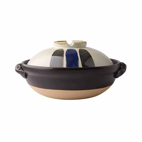 Japanese Ceramic Hot Pot,Clay Cooking Pots, Heat Resistant Casserole with Lid,Small Round Earthenware Clay Pot,Rice Cooker for Stew Soup Noodles,2.8L