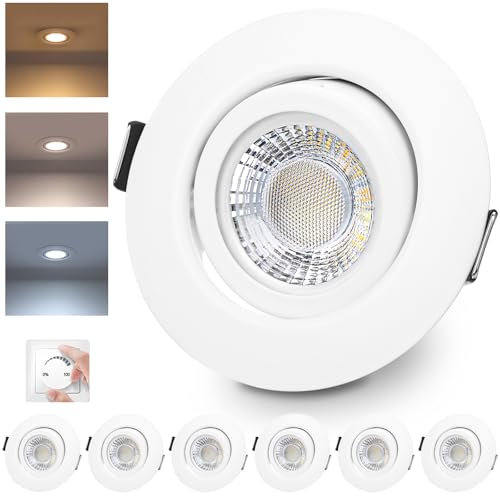 cloksh LED Einbaustrahler 230V Dimmbar Weiß Ultra Flach LED Spots 6W IP44 Bad Einbauleuchten Schwenkbar Deckenspots,Warmweiß Neutralweiß Kaltweiß für Badezimmer Küche Wohnzimmer,6er Set