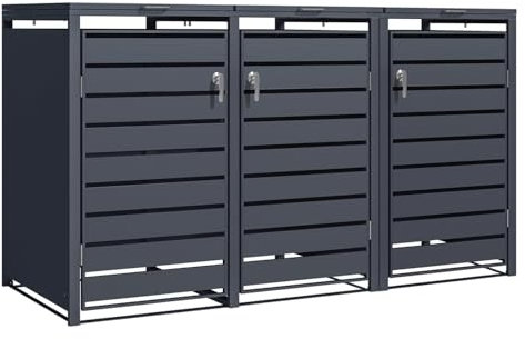 Phoenix GB3320AAK Triple Wheelie Bin Storage, Anthracite, Lockable Outdoor Metal Bin Storage, Weather-Resistant, Soft-Close Lid, Gas Pressure Springs, Outdoor Rubbish Shed, 80D x 200W x 116H cm