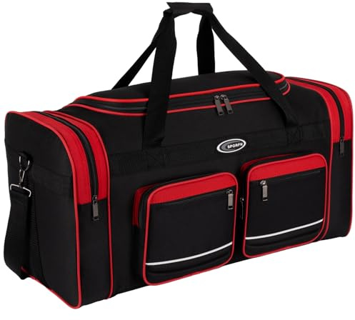 Sporttasche, Reisetasche und Fitnesstasche für Damen und Herren- Tainingstasche, Gym Bag (Rot, L 80 x B 34 x H 38 cm (ca.100 L))