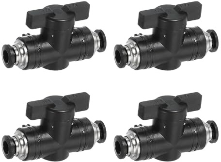 PATIKIL 4 Stück Push-to-Connect-Fittings Kugelhahn 0-60 Grad Schwarz | 6mm 1/4, BUC Luftstromregelventil Schnellverbinder Luftschlaucharmatur, für pneumatisches System Pipeline