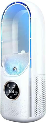 Werwing Noiseless Bladeless Cooling Fan with Humidifier, USB-Powered Mist & 6 Speeds - 7-Colour LED Lights for Home/Office (White)