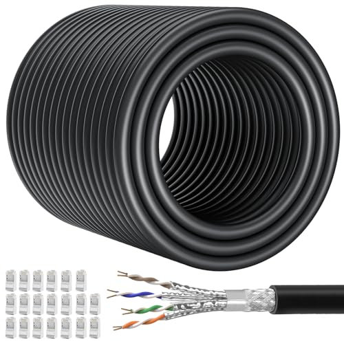 Soibke Cable Ethernet 150m, Cat 7 Cable RJ45 Blindé 150 Mètres S/FTP Exterieur Intérieur, Long Câble Réseau LAN Noir Haut Débit 10Gbps, Gigabit Câble Internet Anti-interférence Câble d'installation