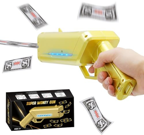 OBEST Geld Pistole Shooter Spielzeug, 100 Gefälschte Banknoten, Super Money Gun,Matte Gold Prop Gun mit Lichteffekten, Geld Regen, Geeignet für Parteien, Hochzeiten, Party Spiele