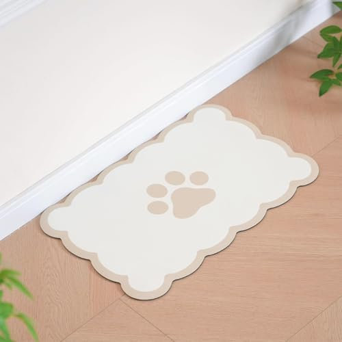 Kaseremy Pet Feeding Mat, Absorbent Mat for Dog Cat Bowls, Washable Quick Dry Non Slip Dog Food Mat for Floors (Beige, 40 x 60 cm)