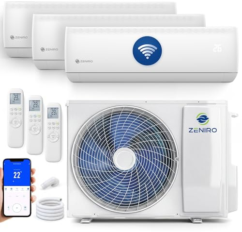 ZENIRO Multi Split Klimaanlage 3 Innengeräte Set (3 x 2,6kW) Klimagerät Air Conditioner mit Heizfunktion 21000 BTU 6,2kW A++ WiFi/App-Steuerung 4D AirFlow Heizen bis -20°C Vorgefüllt R32