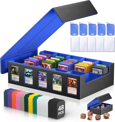 CyperEver 5 Row 3900+ Trading Card Storage Box with Commander Display | Magnetic Closure Removable Lid, with 5 Toploaders, 5 Stoppers, 48 Dividers, 1 Dice Tray, Ideal for MTG TCG PTCG Sports Card