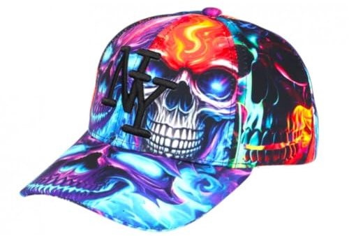 Hip Hop Honour NY Kappe für Kinder, Totenkopf, Blau, Orange, Streetwear, Totenkopf, 7 bis 12 Jahre – Jungen, blau, Einheitsgröße