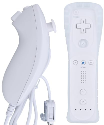 MOVHEIYL Replacement Remote Controller for Wii & Wii U, Built-in 2 in 1 Motion Plus with Silicon Case and Nunchuck (White)