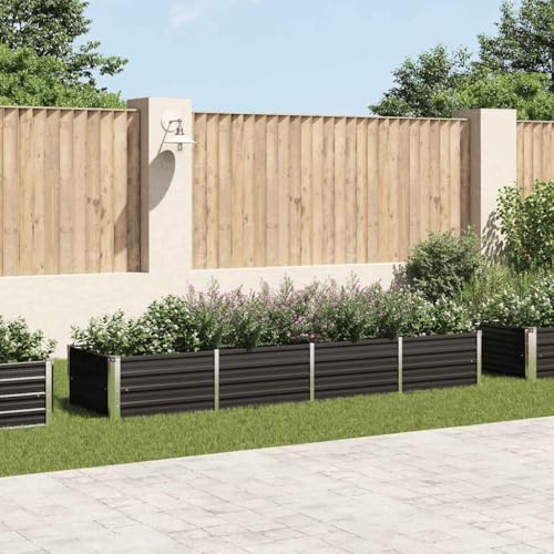 Massbinet Hochbeet Metall Gartenbeet aus Verzinktem Stahl Pflanzbeet Wetterfest & Rostfrei Rechteckiges Gemüsebeet für Garten & Terrasse Anthrazit 320 x 80 x 45 cm Verzinkter Stahl