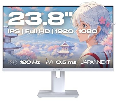 JapanNext Gaming Monitor 23,8 IPS Full HD (1920x1080) 120Hz 0.5ms Weiß | Höhen- & Neigungsverstellung (HSP) Integrierte Lautsprecher G-Sync/FreeSync | JN-I238FHD120F-HSP-W