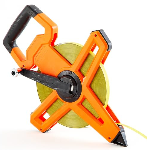 Saysurey 328ft/100m Open Reel Long Tape Measure, 1/2 Nylon-Coated Steel Blade, Dual Inch/Metric Scales, ABS Impact-Resistant Case for Construction, Surveying