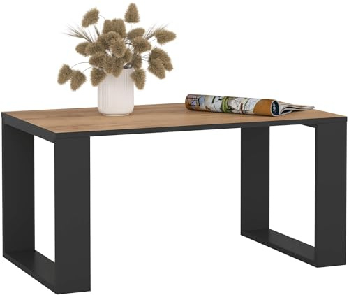 MILORD Couchtisch Holz NOX mit einem Regal, 92x45x53cm, Für Wohnzimmer, Schlafzimmer Schrank, Minimalistisch Modernes Design, Schichtstoffplatte 16mm (Craft-Schwarz)
